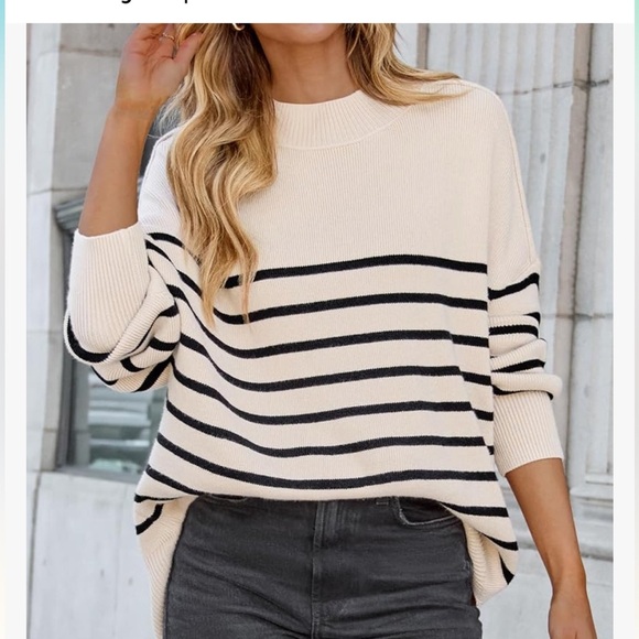 Zesica Sweaters - Oversized Casual Ribbed Knit Pullover Sweater size L Cream with Black